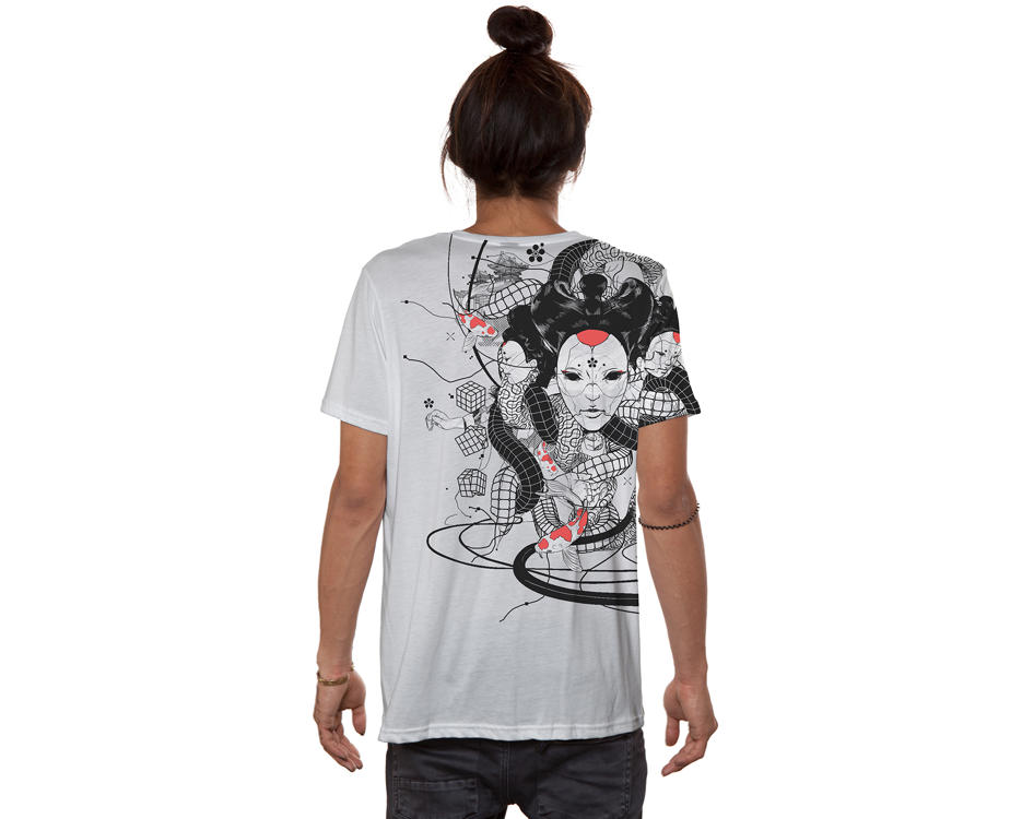 psychedelic geisha white t-shirt